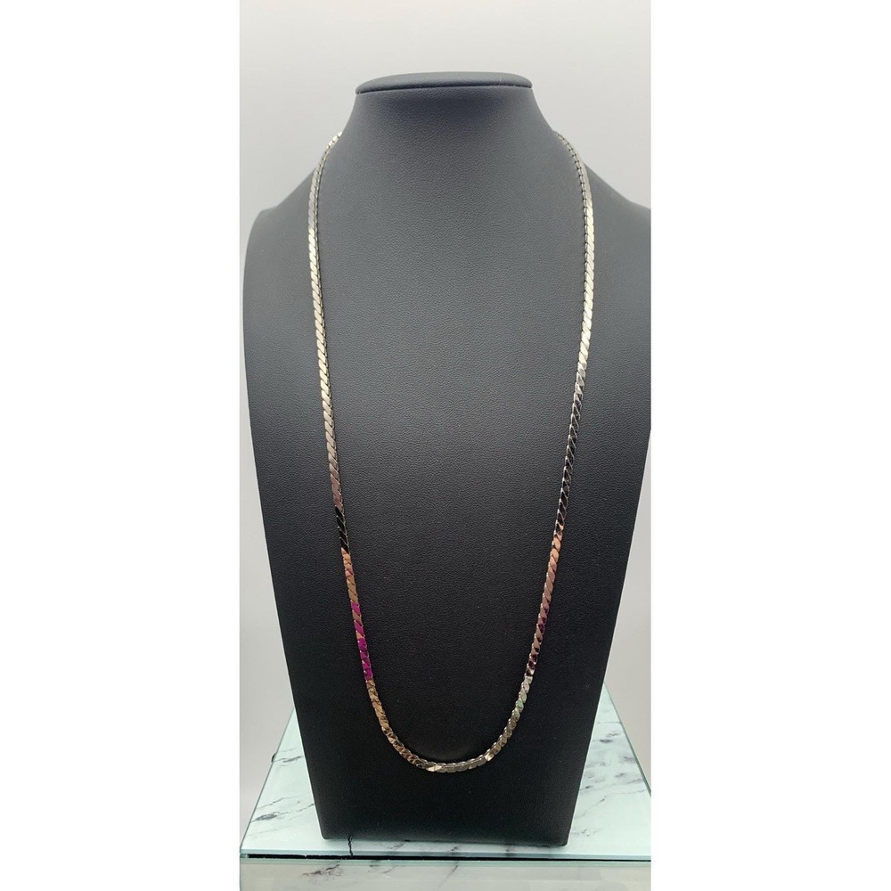 Vintage Chunky Shiny Silver Tone Herringbone‎ Chain 32"